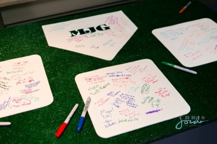 Baseball bases as Bar Mitzvah sign-in boards