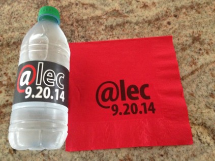 Alec epstein custom napkins and water bottles
